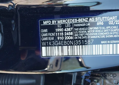 2022 Mercedes-Benz A 220 from USA, damaged, VIN W1K3G4EB0NJ351587